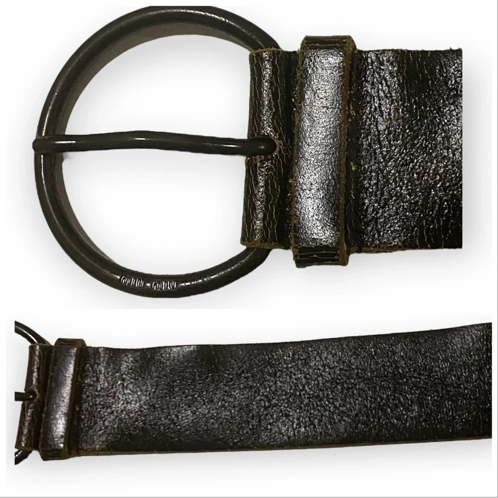 Miu Miu Brown Belt, Distressed Leather, Wide, Large Buckle, Size 95/38